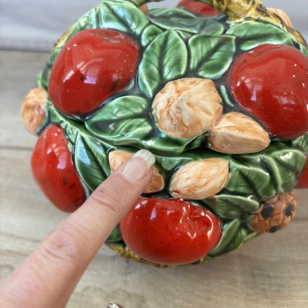 Vintage Inarco Japan Ceramic Fruit Nut Pinecones Leaves Basket Farmhouse Decor - Picture 8 of 11